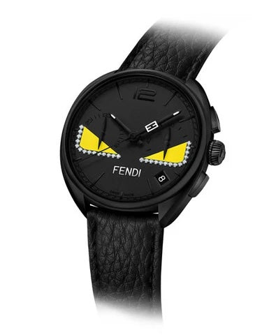 FENDI MOMENTO FENDI BUGS LEATHER STRAP WATCH