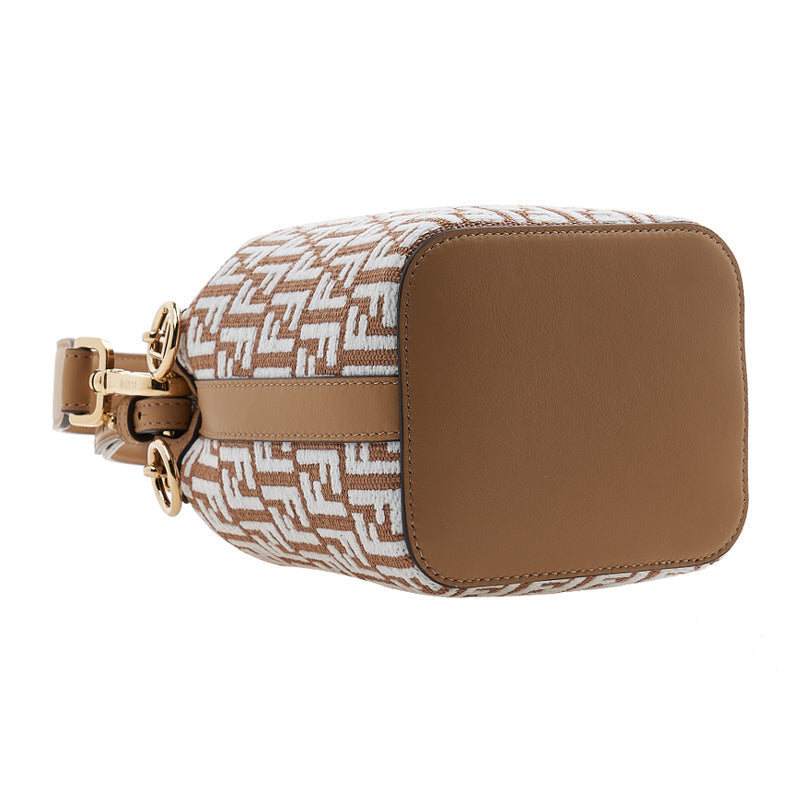FENDI MINI MON TRESOR RAFFIA & LEATHER BUCKET BAG