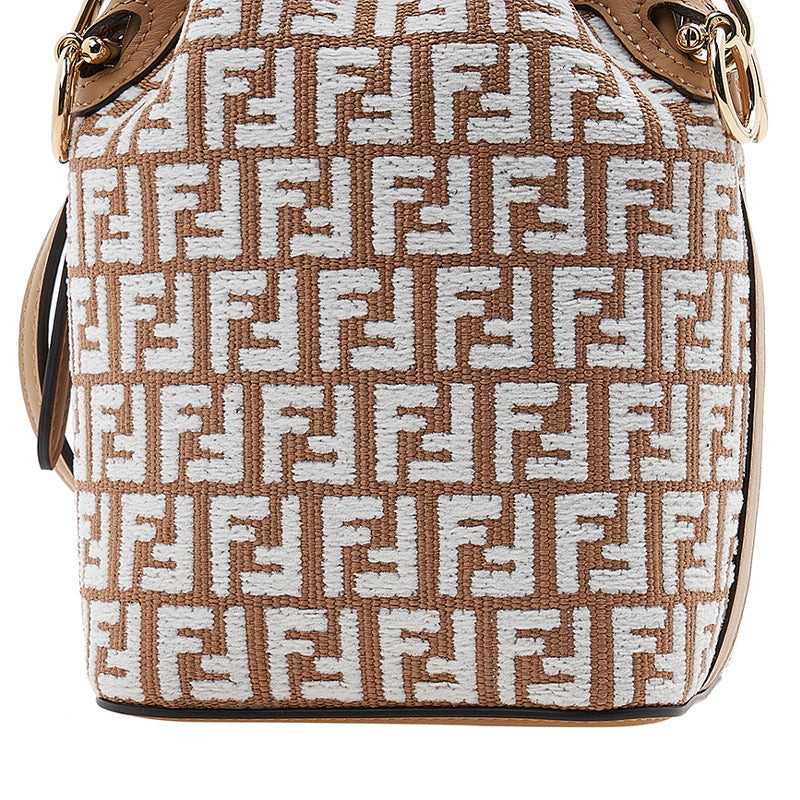 FENDI MINI MON TRESOR RAFFIA & LEATHER BUCKET BAG