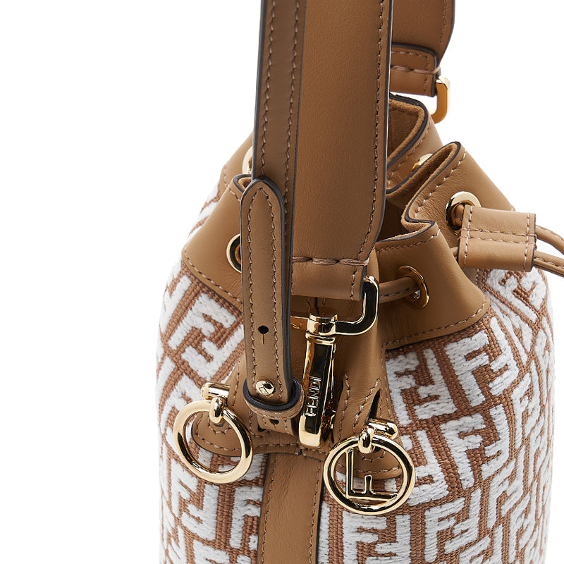 FENDI MINI MON TRESOR RAFFIA & LEATHER BUCKET BAG