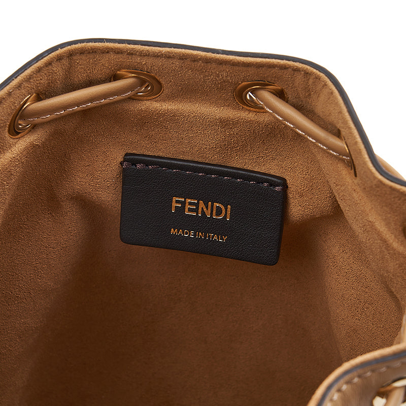 FENDI MINI MON TRESOR RAFFIA & LEATHER BUCKET BAG