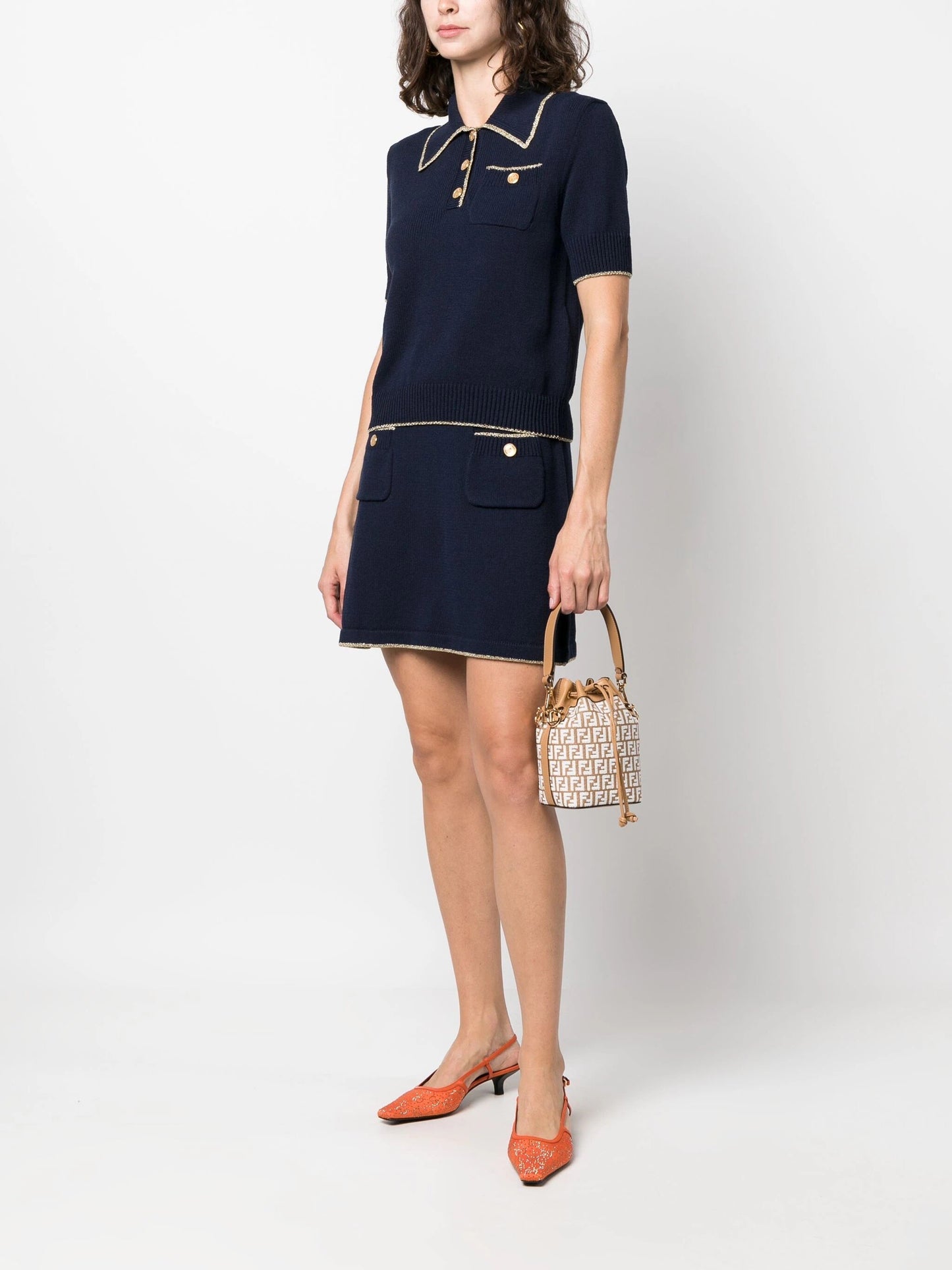 FENDI MINI MON TRESOR RAFFIA & LEATHER BUCKET BAG