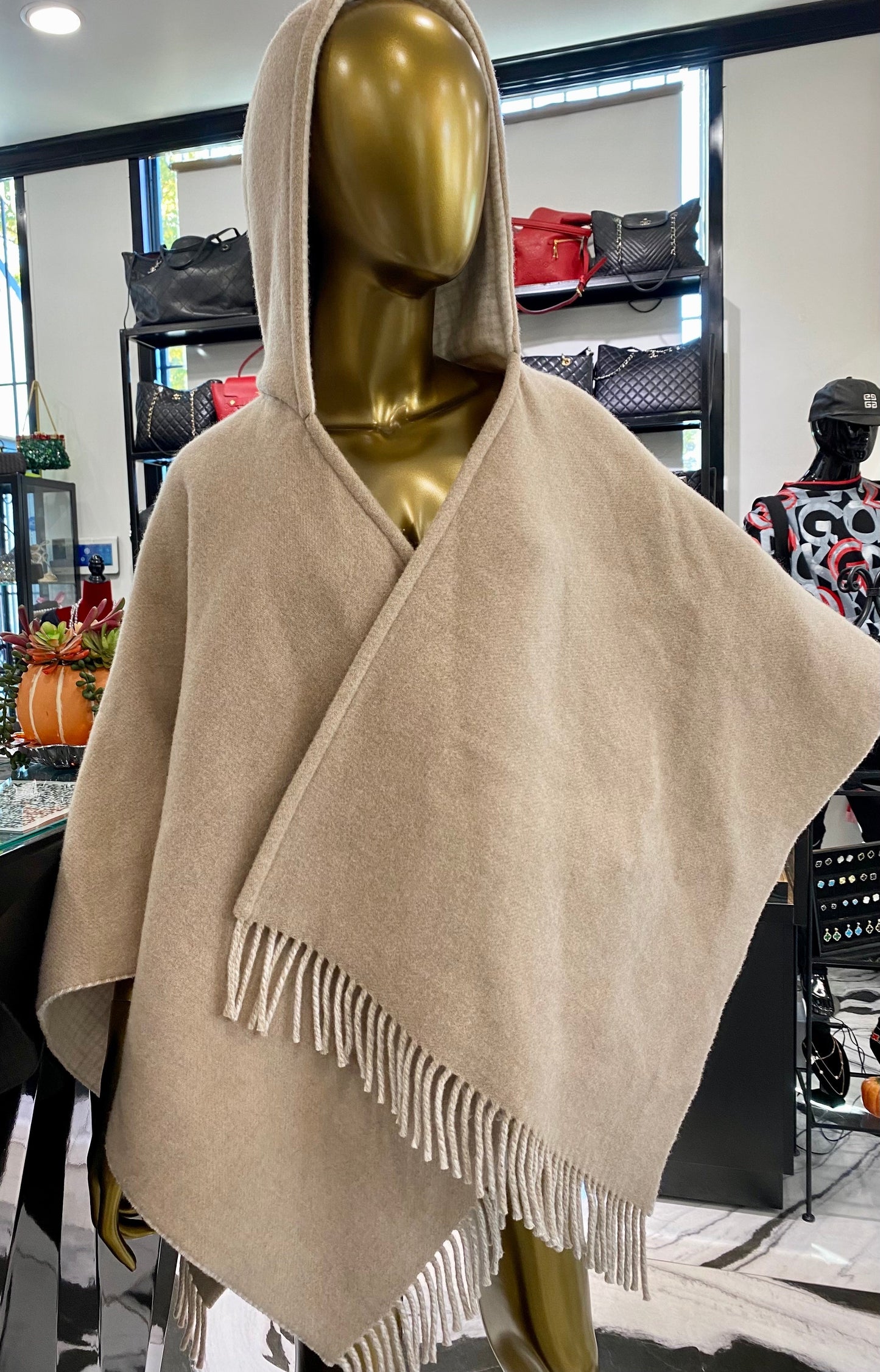 FENDI ROMA BEIGE WOOL & CASHMERE PONCHO