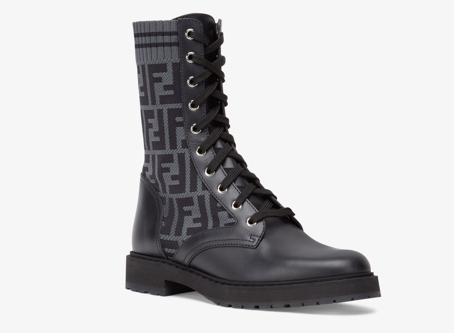 FENDI ROCKOKO LEATHER & STRETCH FABRIC BIKER BOOTS