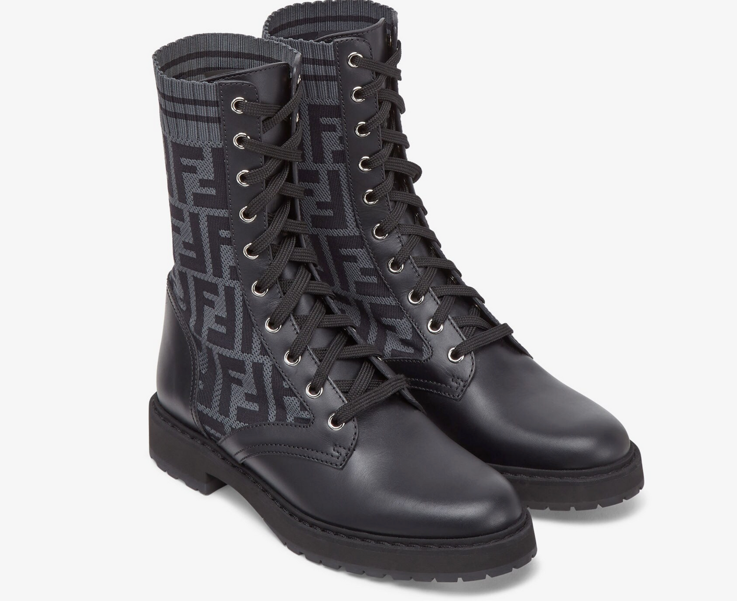 FENDI ROCKOKO LEATHER & STRETCH FABRIC BIKER BOOTS