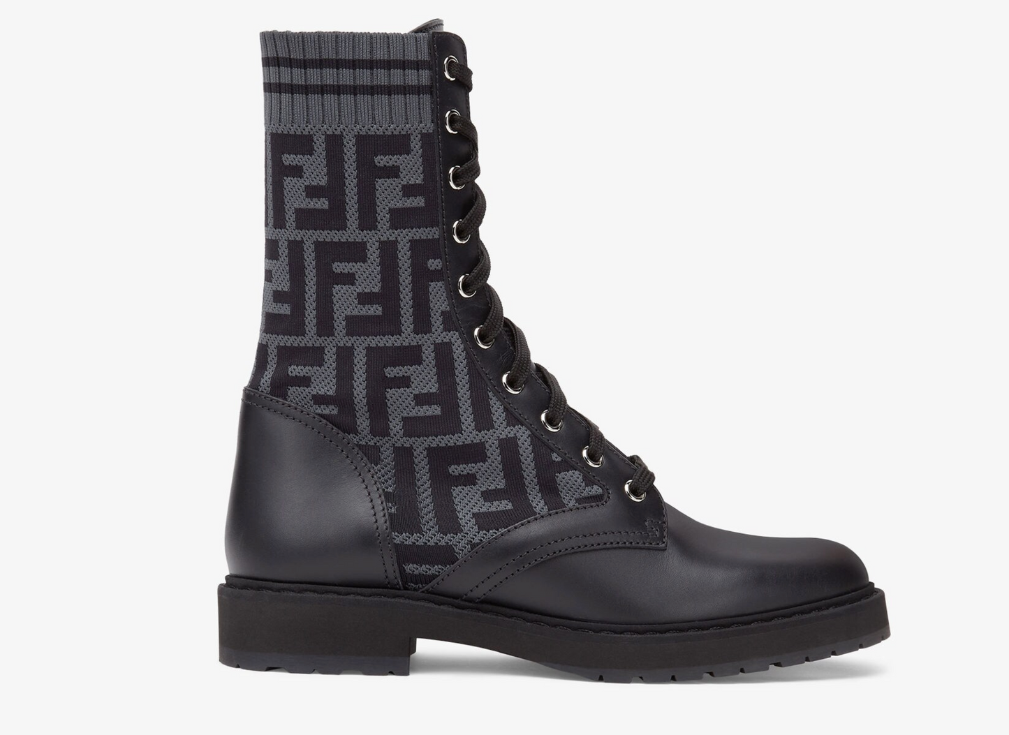 FENDI ROCKOKO LEATHER & STRETCH FABRIC BIKER BOOTS