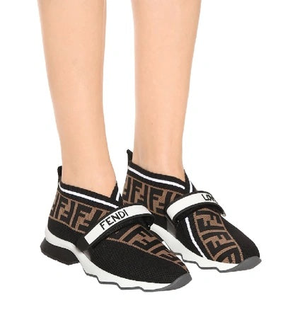 FENDI ROCKOKO LOGO JACQUARD STRETCH KNIT SNEAKERS