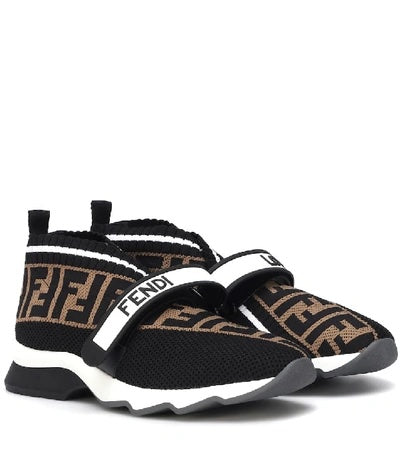 FENDI ROCKOKO LOGO JACQUARD STRETCH KNIT SNEAKERS