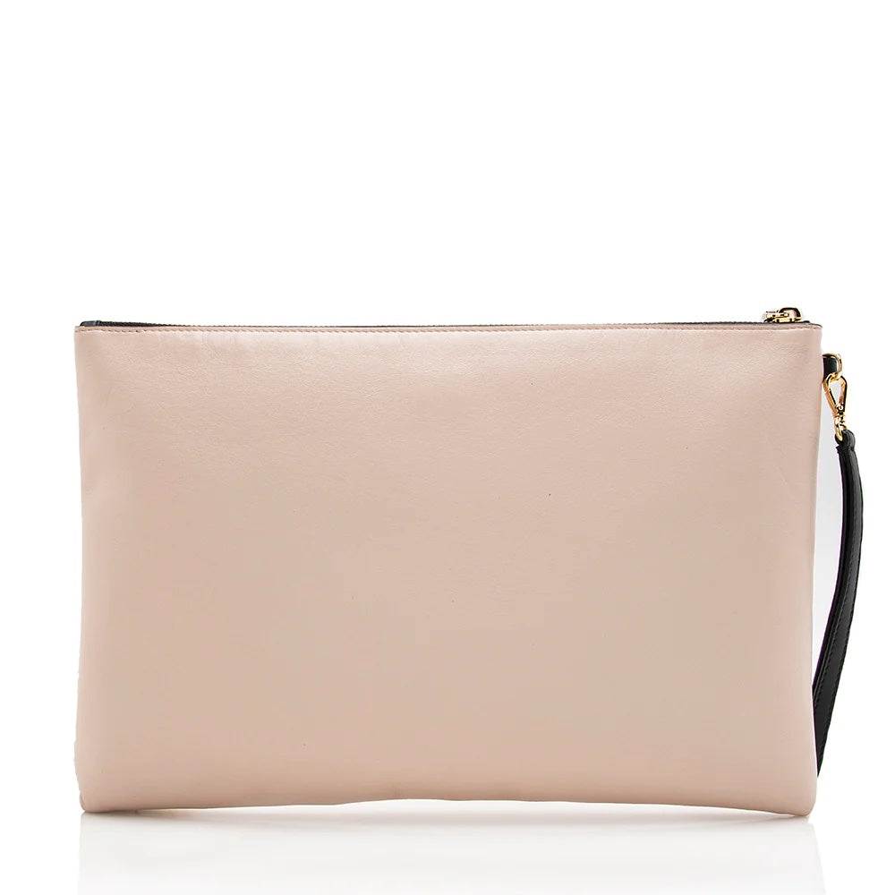 FENDI ROMA LOGO LEATHER POUCH CLUTCH BAG