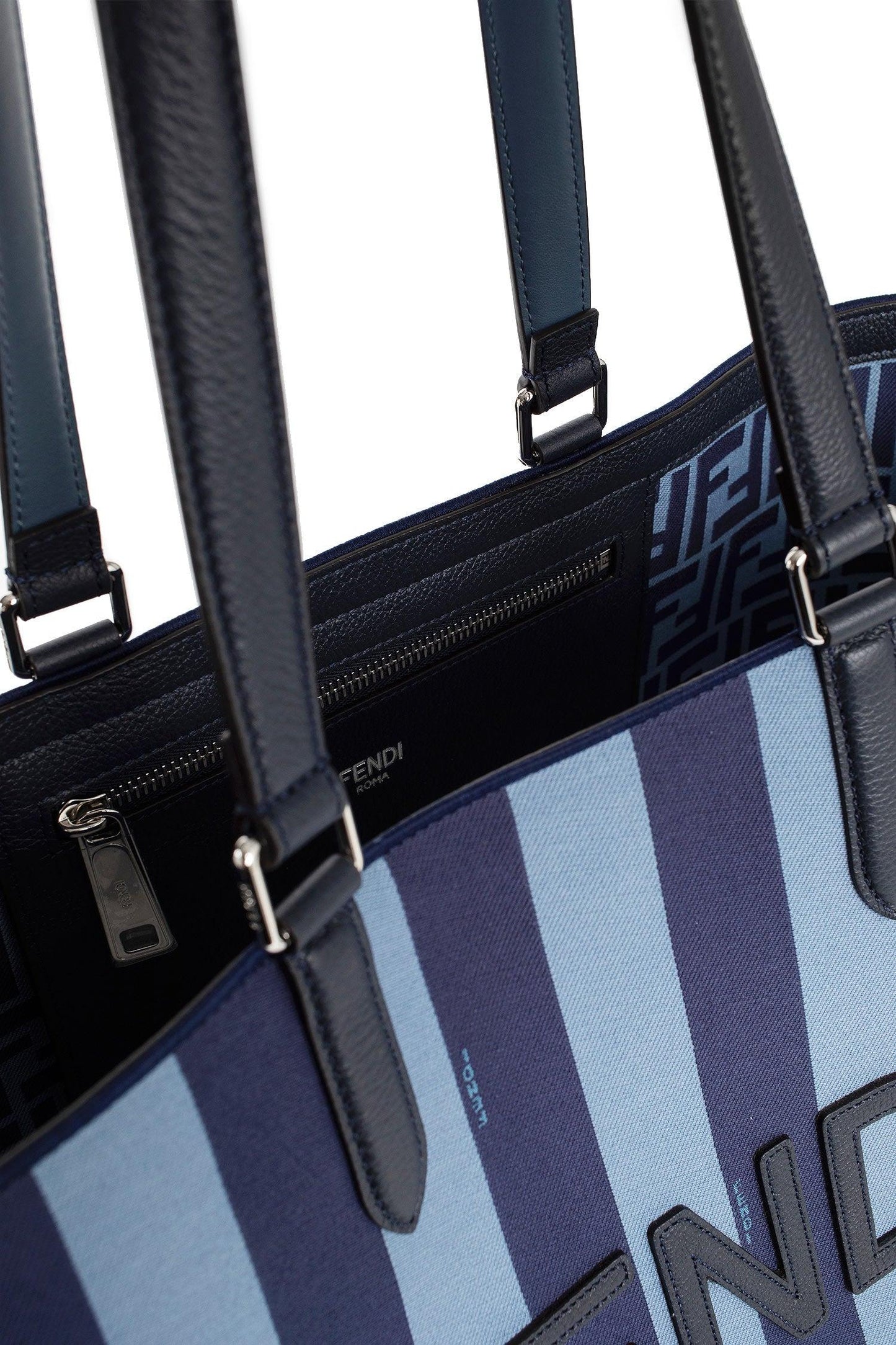 FENDI  BLUE PEQUIN JACQUARD SIGNATURE SHOPPER TOTE BAG