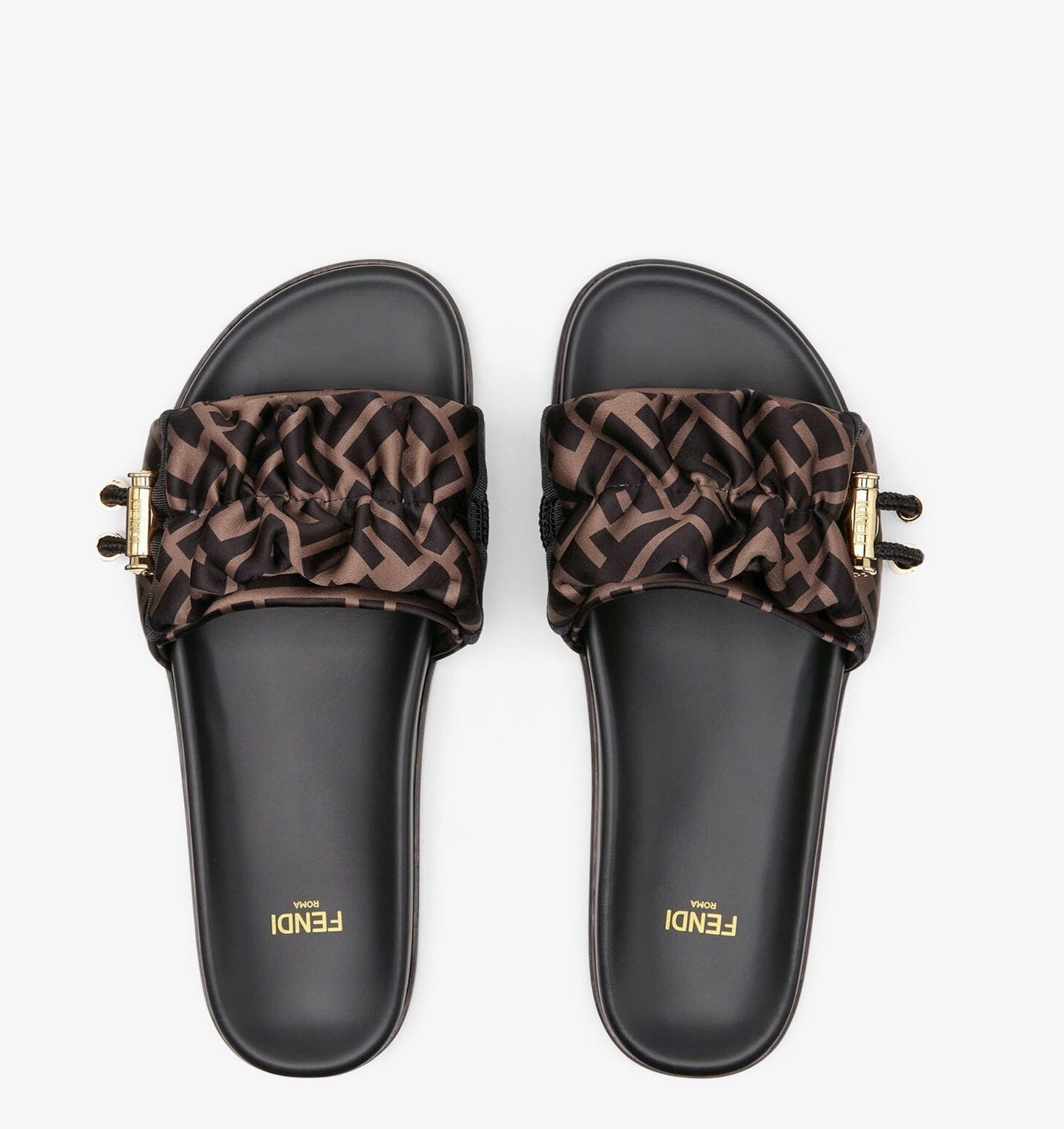 FENDI FF PRINTED SATIN SLIDES