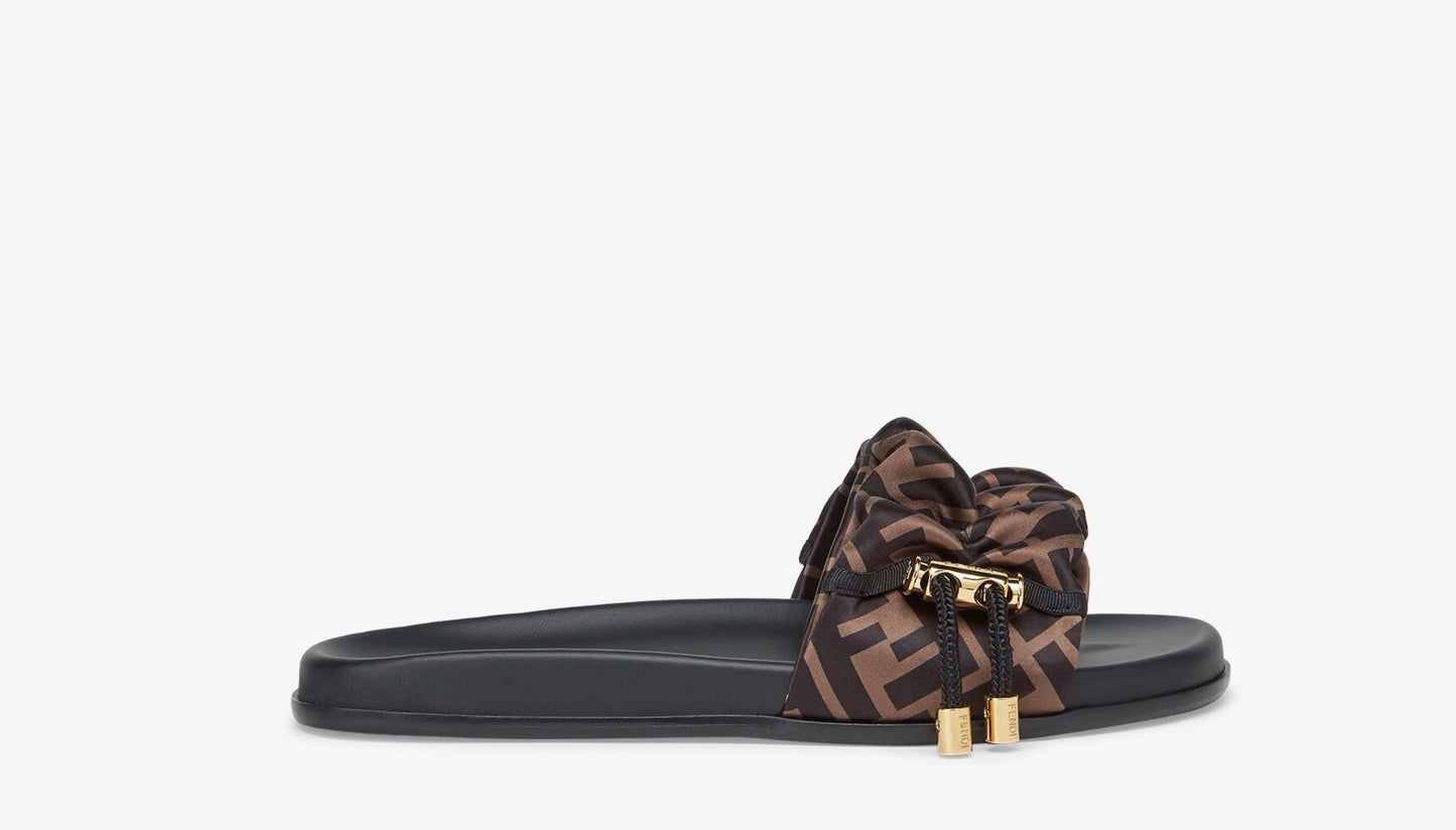 FENDI FF PRINTED SATIN SLIDES