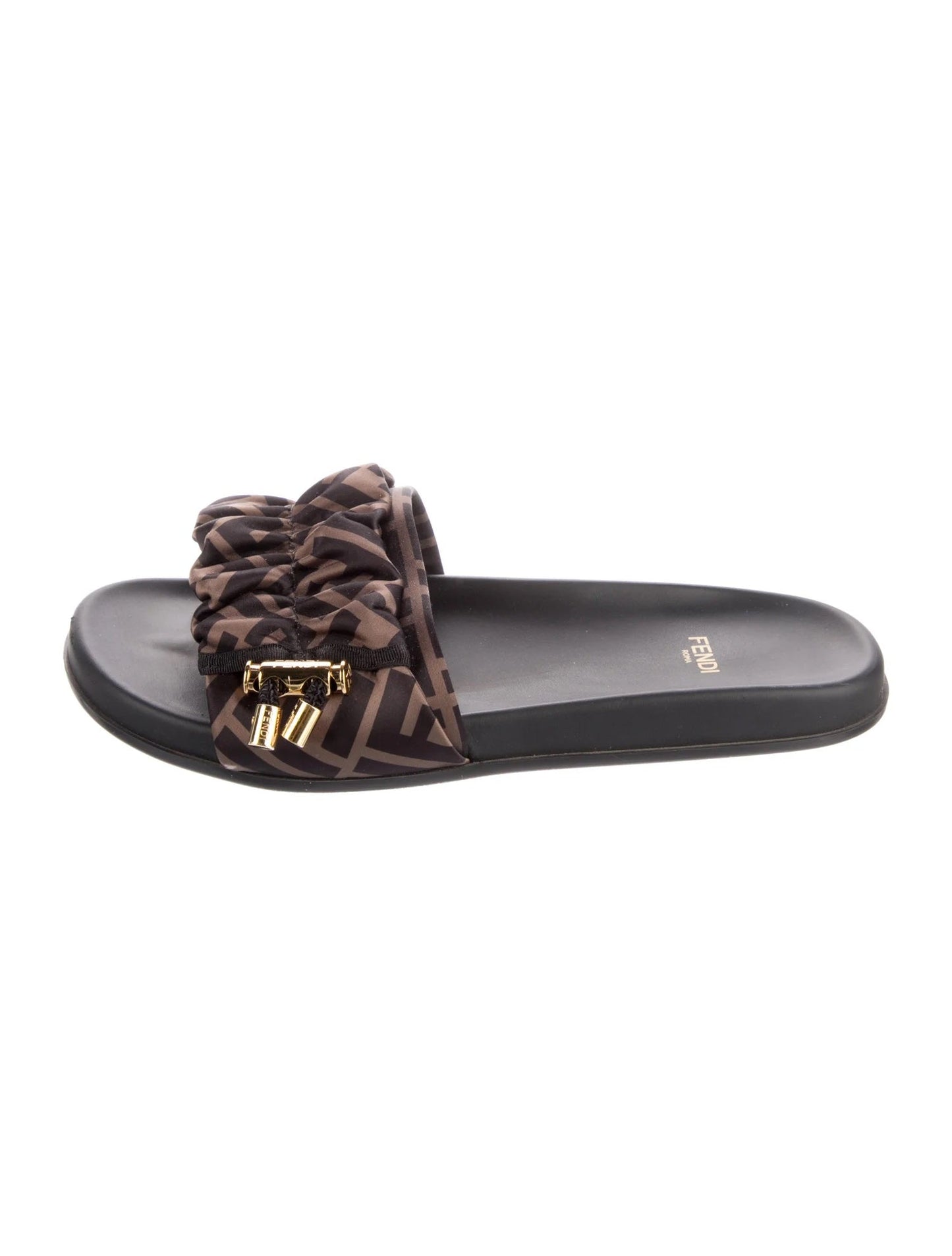 FENDI FF PRINTED SATIN SLIDES