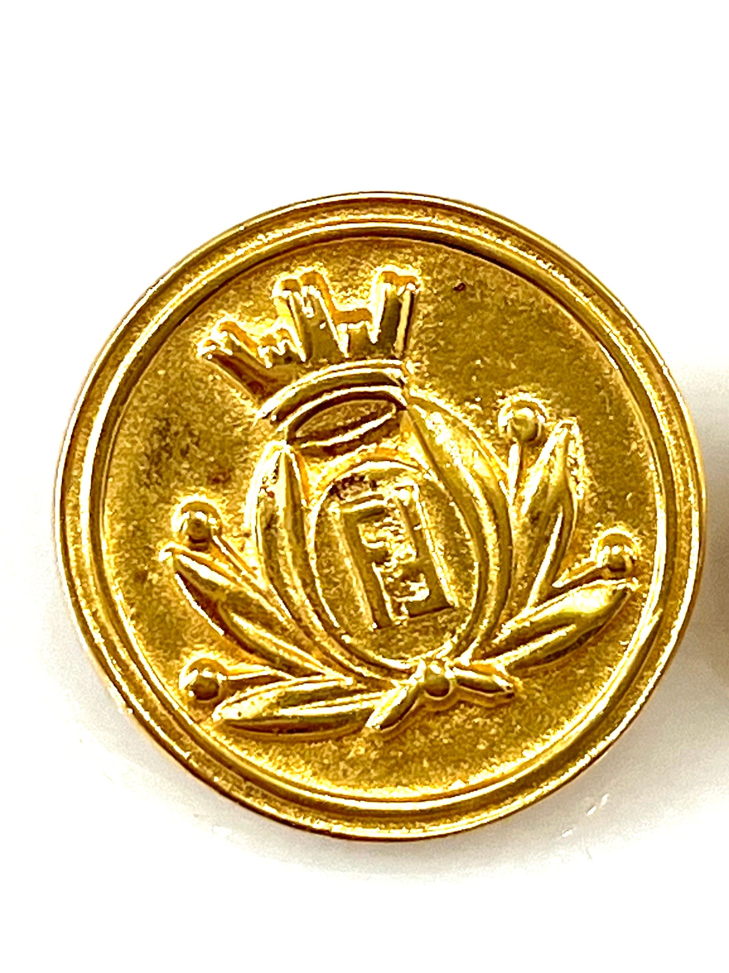 FENDI SIGNED CROWN CREST LOGO INSIGNIA COIN STUD EARRINGS