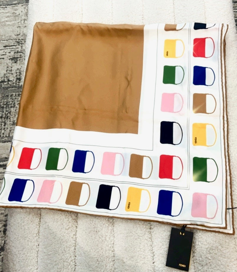 FENDI BAG PRINT SILK SCARF IN MULTICOLOR