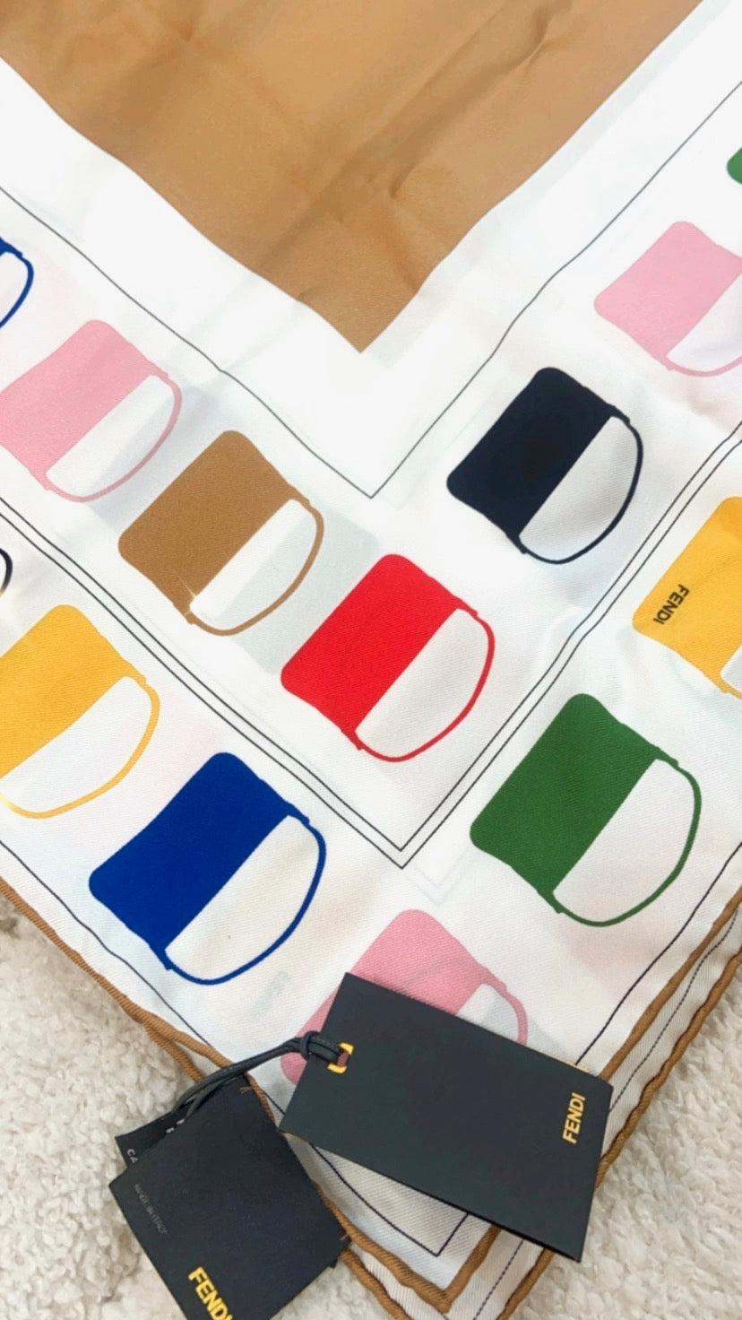 FENDI BAG PRINT SILK SCARF IN MULTICOLOR