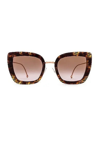FENDI FF LOGO SQUARE CAT-EYE SUNGLASSES FF-0424/F/S HAVANA