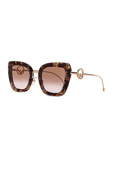 FENDI FF LOGO SQUARE CAT-EYE SUNGLASSES FF-0424/F/S HAVANA