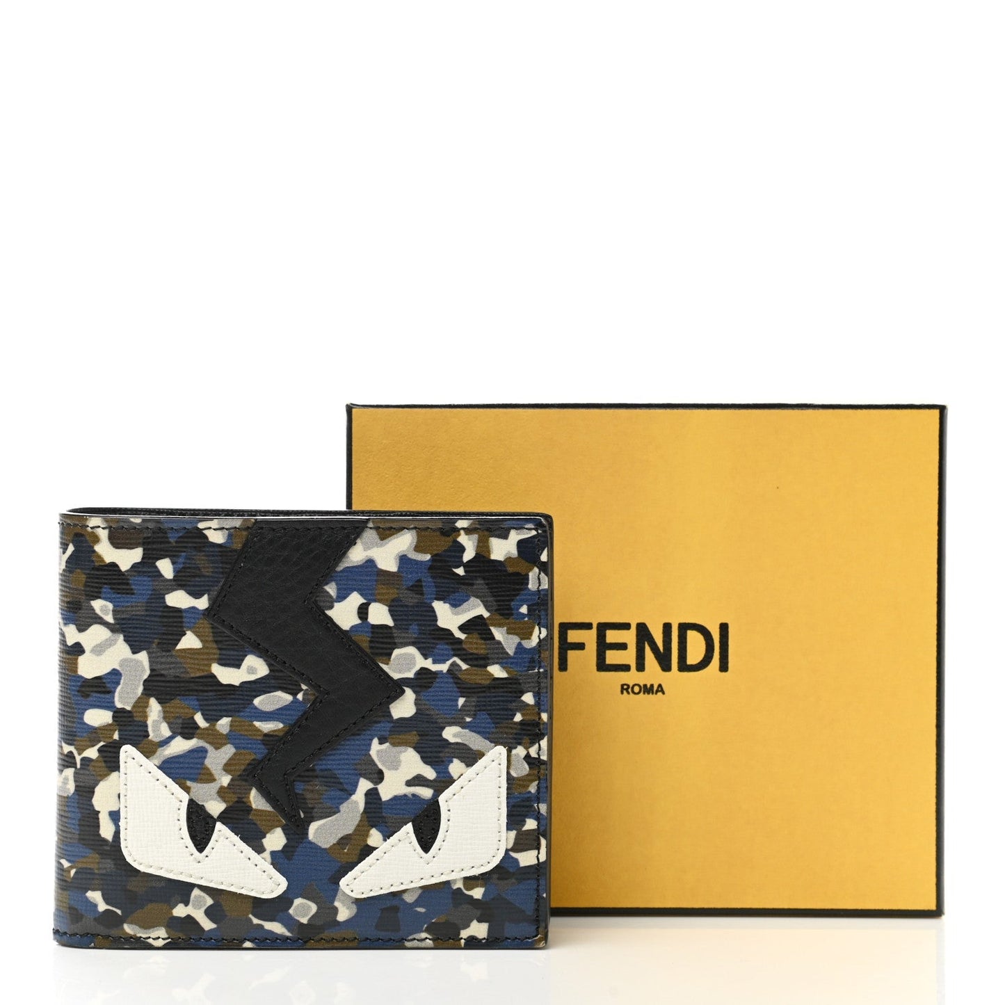 FENDI VITELLO ELITE GRANITE MONSTER EYES BI-FOLD WALLET