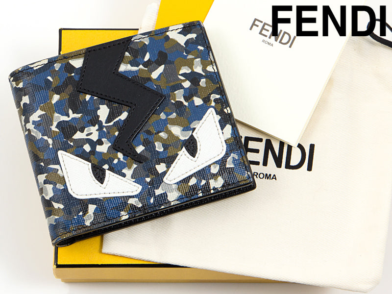 FENDI VITELLO ELITE GRANITE MONSTER EYES BI-FOLD WALLET
