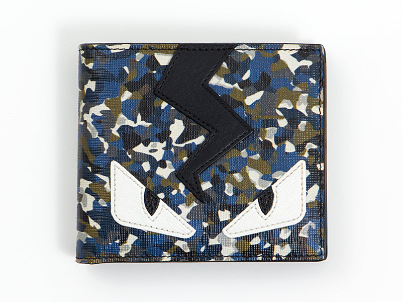 FENDI VITELLO ELITE GRANITE MONSTER EYES BI-FOLD WALLET