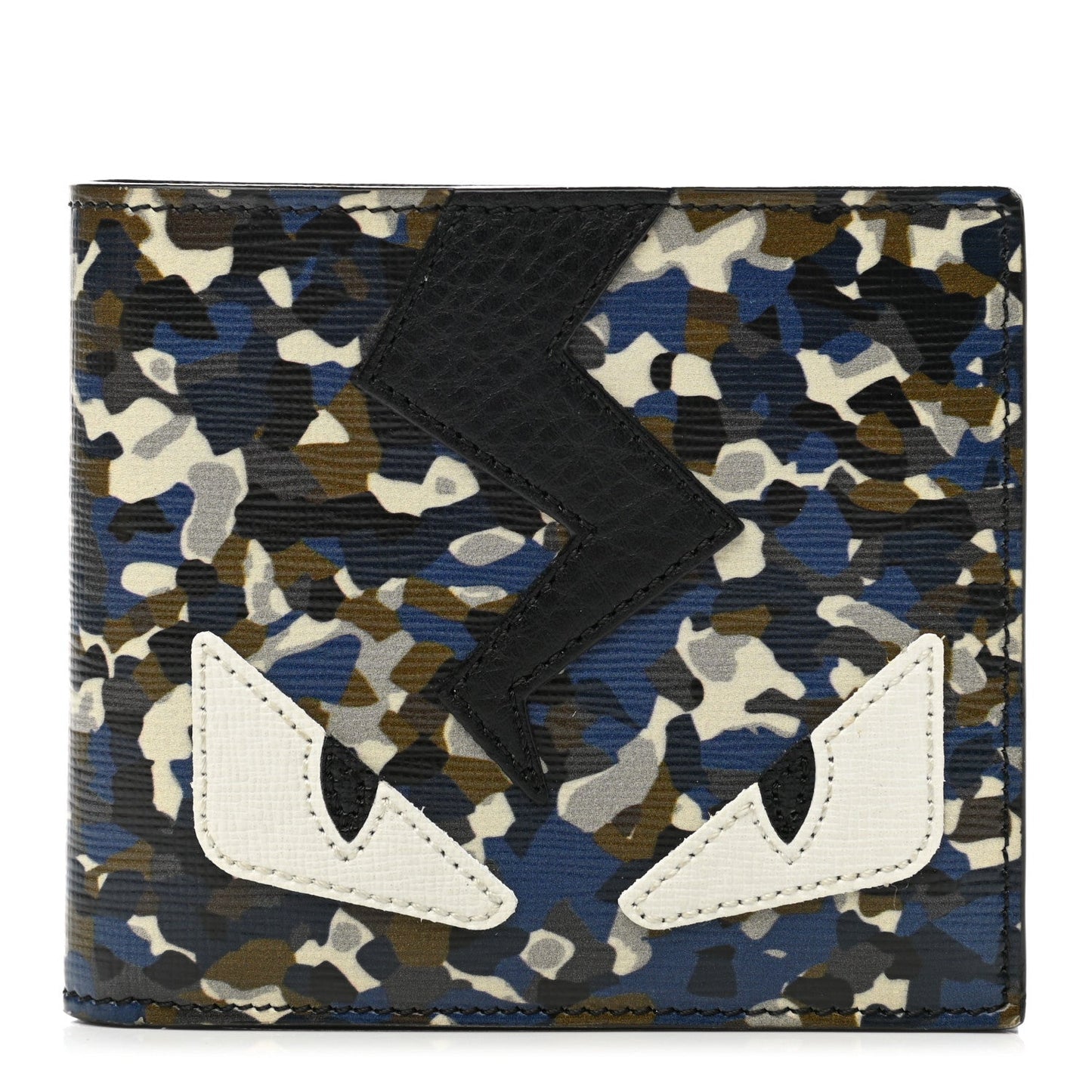 FENDI VITELLO ELITE GRANITE MONSTER EYES BI-FOLD WALLET