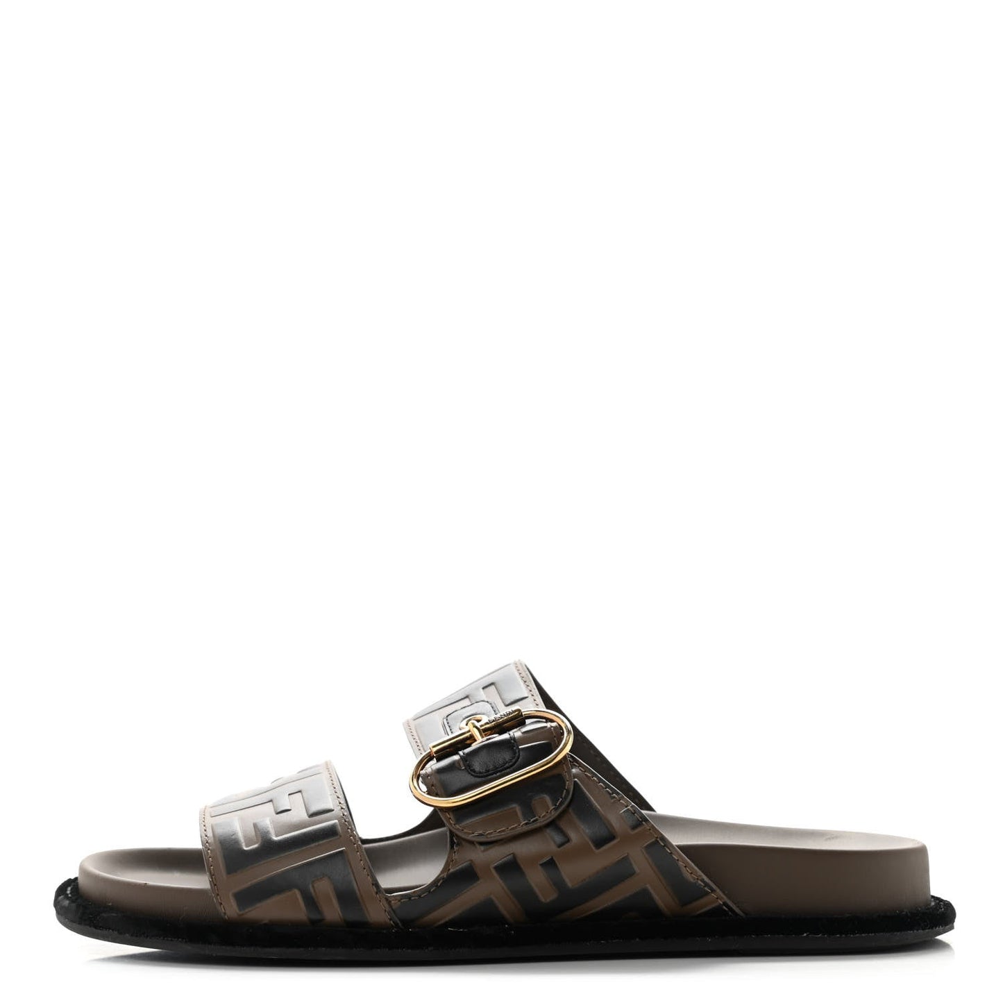 FENDI ZUCCA CALFSKIN FF EMBOSSED SLIDE SANDALS