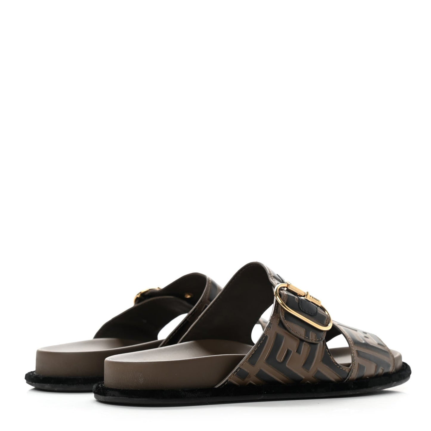 FENDI ZUCCA CALFSKIN FF EMBOSSED SLIDE SANDALS