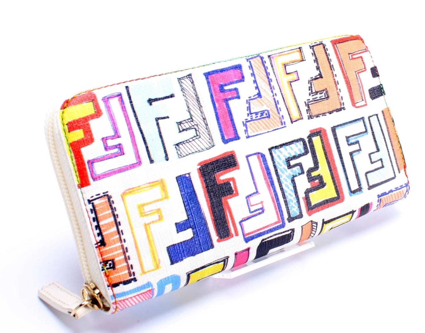 FENDI ZUCCHINO SPALMATI FF MULTICOLOR ZIP-AROUND WALLET