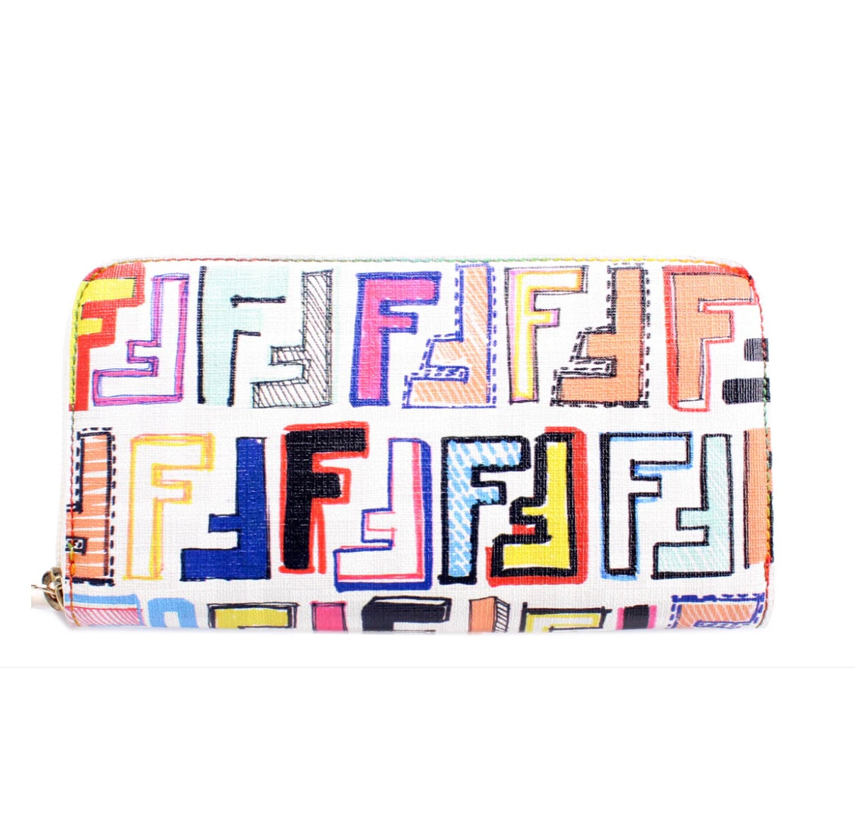 FENDI ZUCCHINO SPALMATI FF MULTICOLOR ZIP-AROUND WALLET
