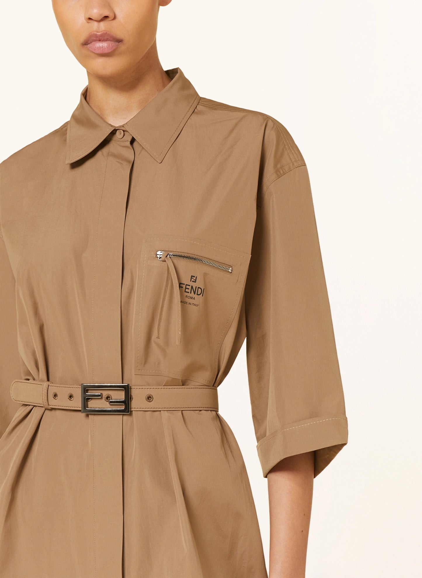 FENDI COTTON BELTED SHIRT DRESS
