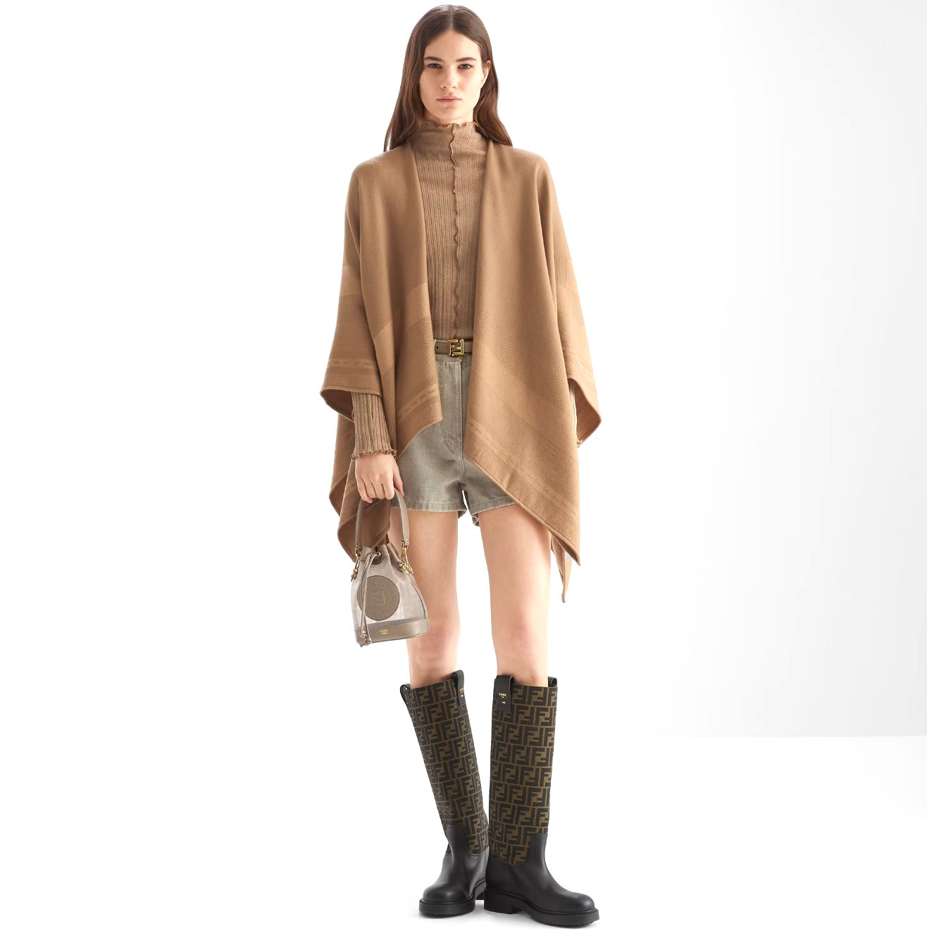 FENDI SELLERIA WOOL CASHMERE BLEND PONCHO