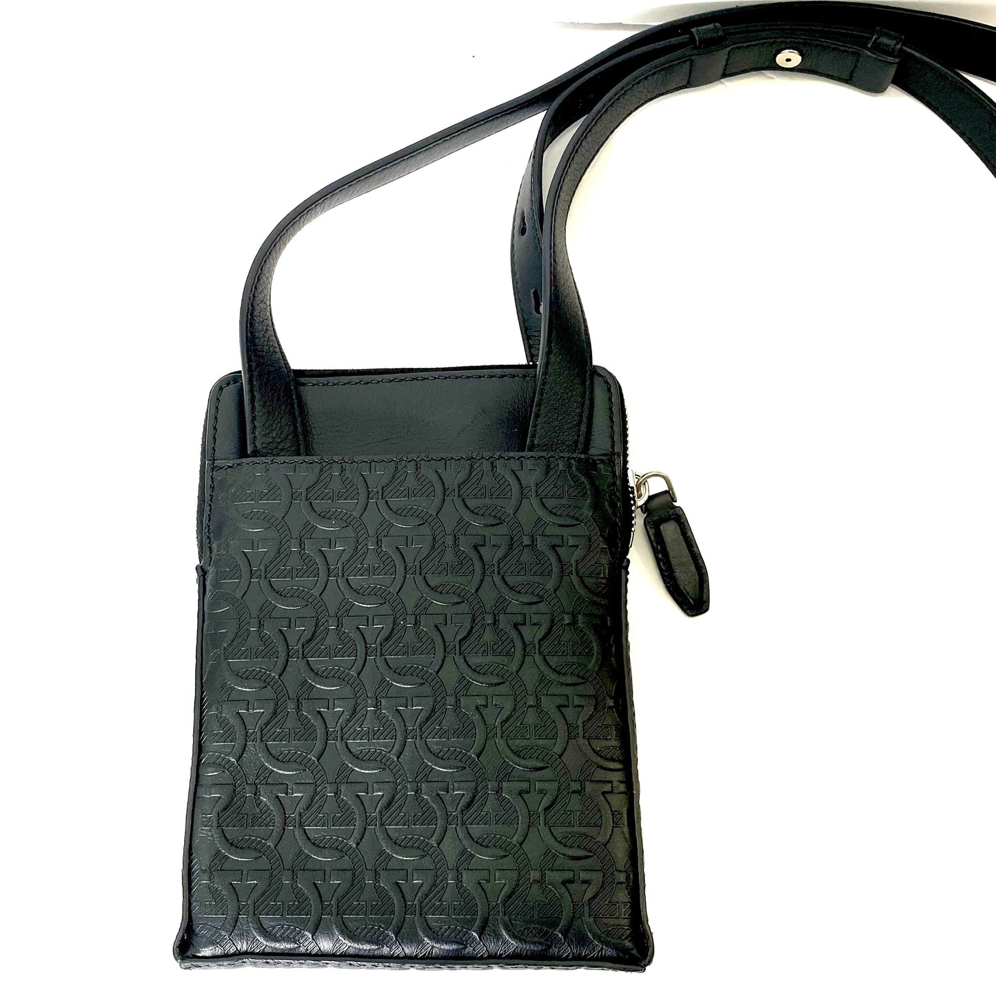 FERRAGAMO GANCINI EMBOSSED LEATHER SMALL MESSENGER BAG