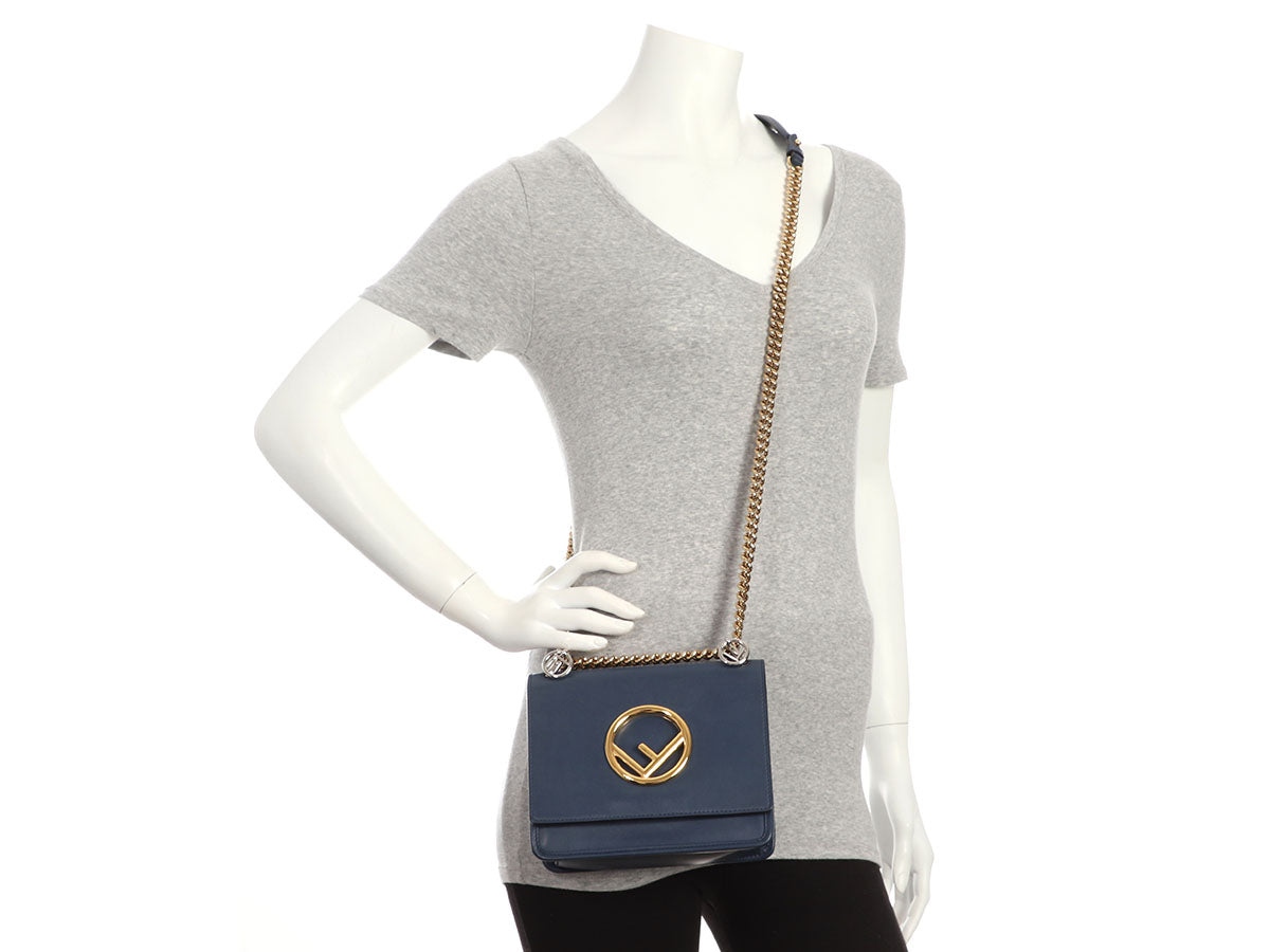 Fendi Small Blue Kan F Chain Shoulder Bag