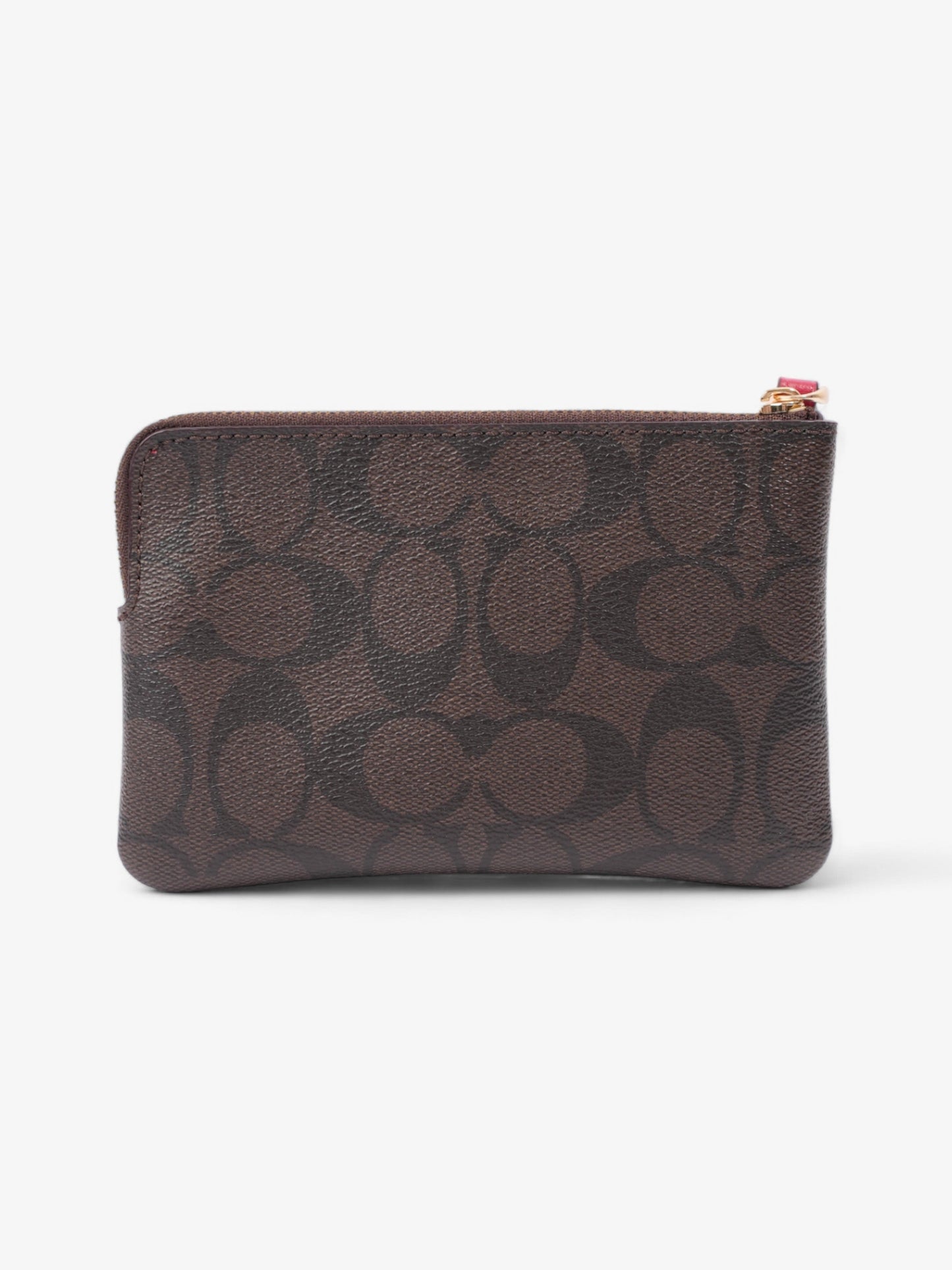 Coach Corner Zip Wristlet Brown Signature / Red Coated Canvas
