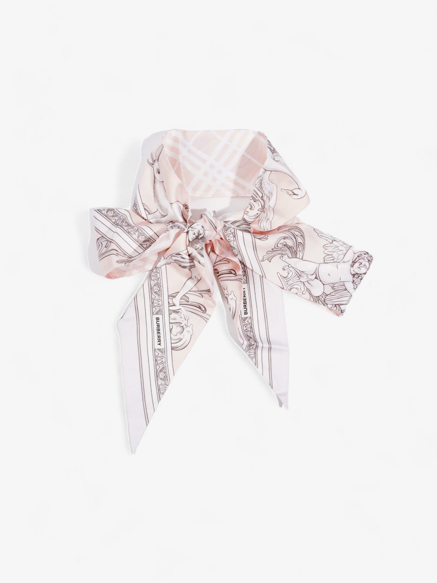 Burberry Garden Statues Skinny Scarf Alabaster Pink Silk 180cm x 8cm
