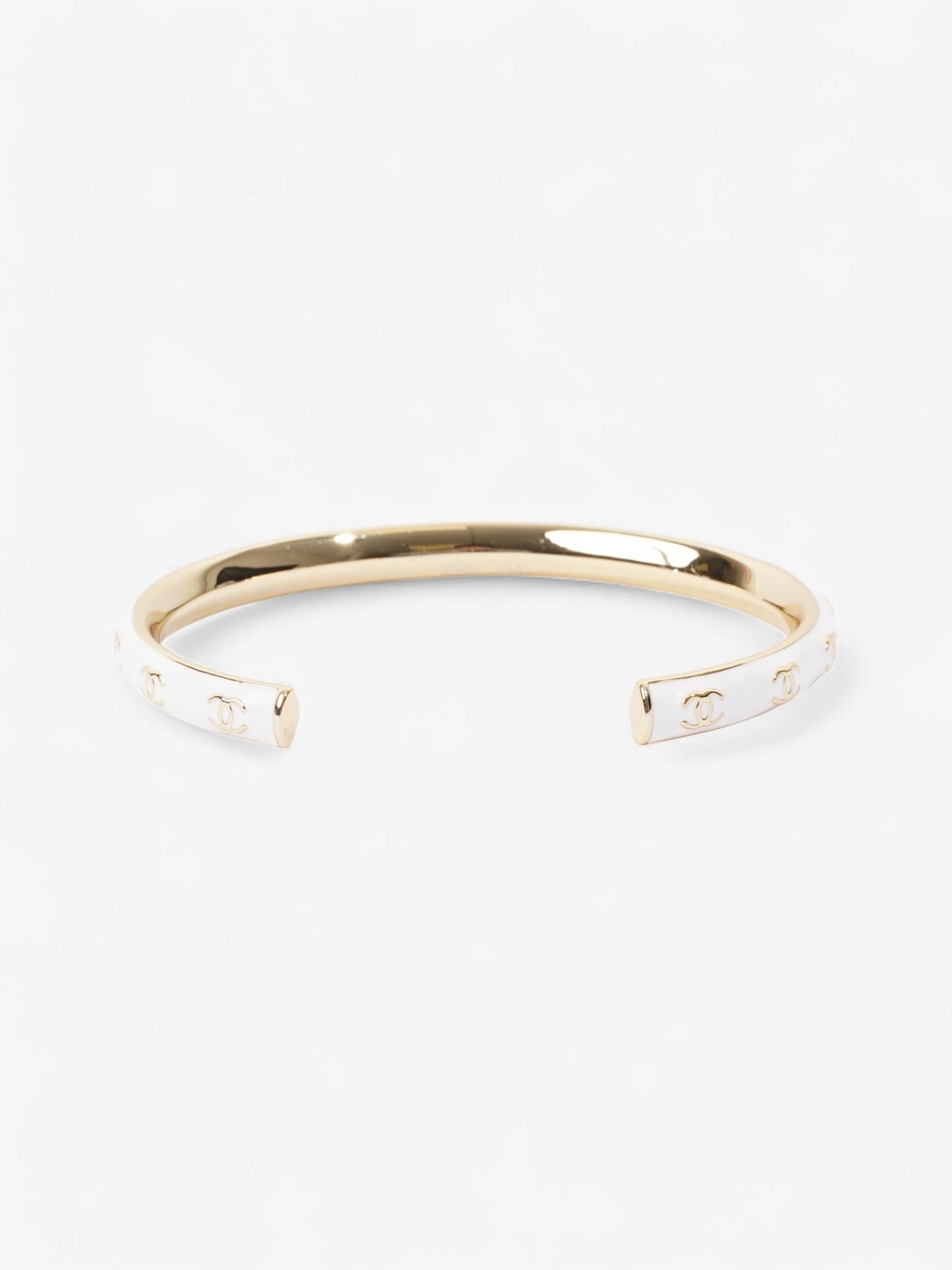 Chanel CC Bangle White / Gold Base Metal Medium