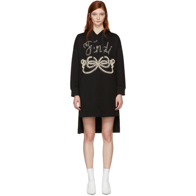 FENDI PEARLS BOW HOODED DRESS