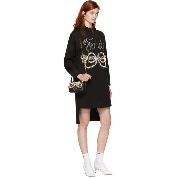 FENDI PEARLS BOW HOODED DRESS