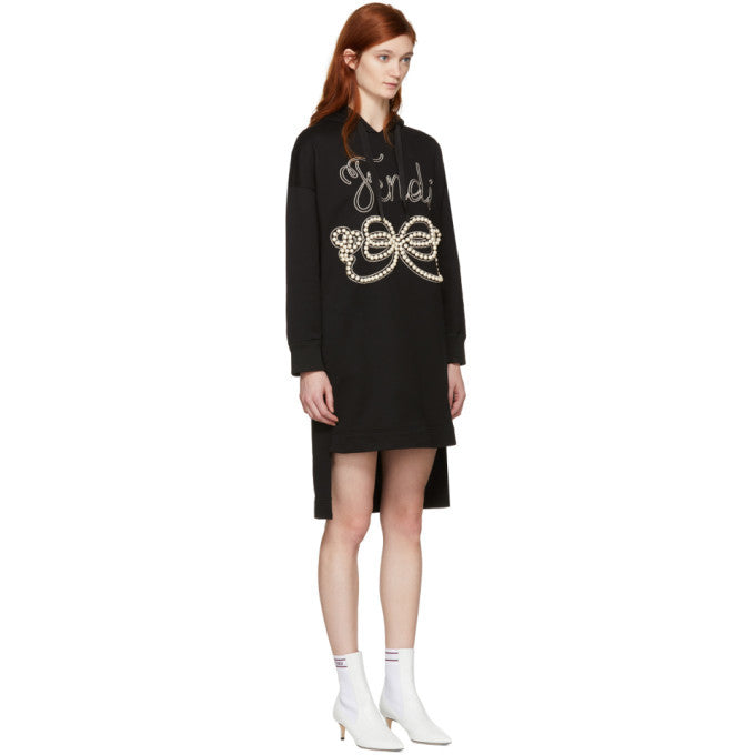 FENDI PEARLS BOW HOODED DRESS