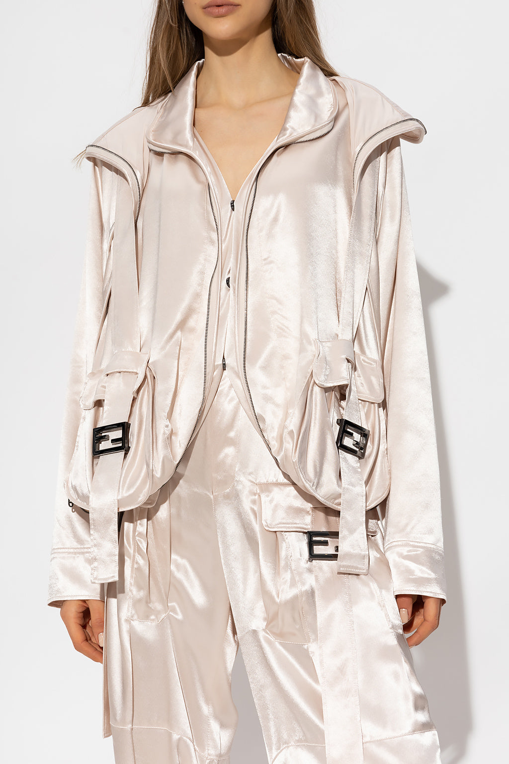 FENDI FF BUCKLE ZIPPED OVERSIZED JACKET