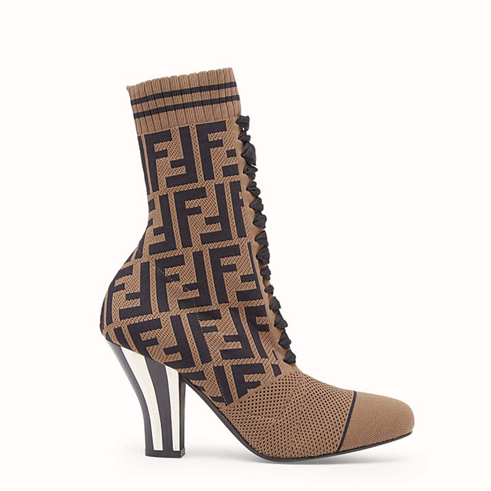 FENDI FF LOGO JACQUARD STRETCH KNIT & MESH SOCK BOOTS
