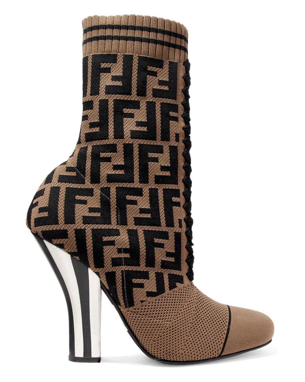 FENDI FF LOGO JACQUARD STRETCH KNIT & MESH SOCK BOOTS