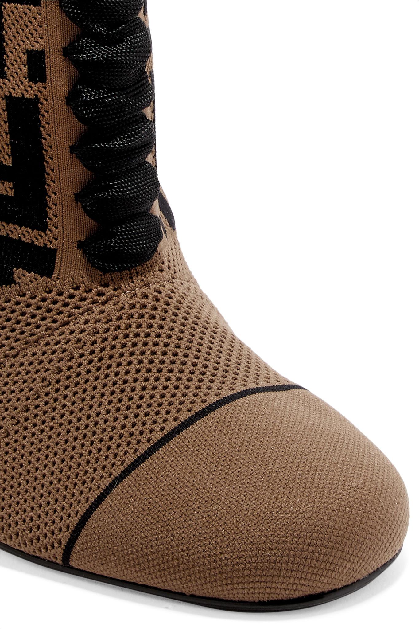 FENDI FF LOGO JACQUARD STRETCH KNIT & MESH SOCK BOOTS