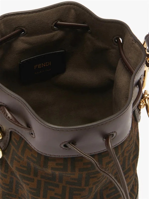 FENDI FF MINI SUEDE AND LEATHER MON TRÉSOR BUCKET BAG