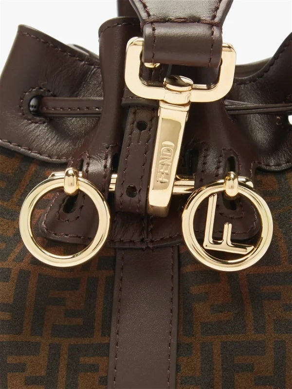 FENDI FF MINI SUEDE AND LEATHER MON TRÉSOR BUCKET BAG
