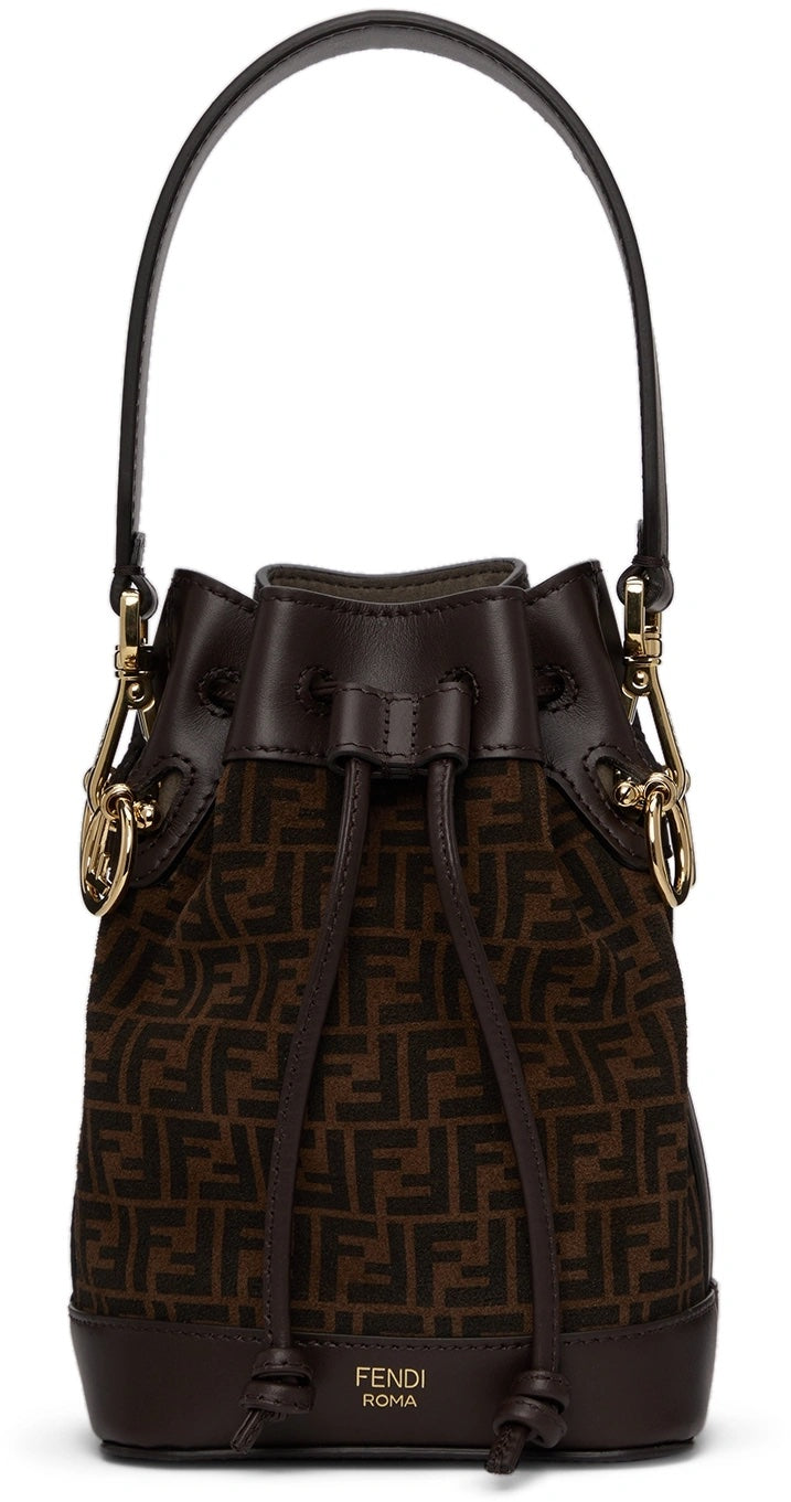 FENDI FF MINI SUEDE AND LEATHER MON TRÉSOR BUCKET BAG
