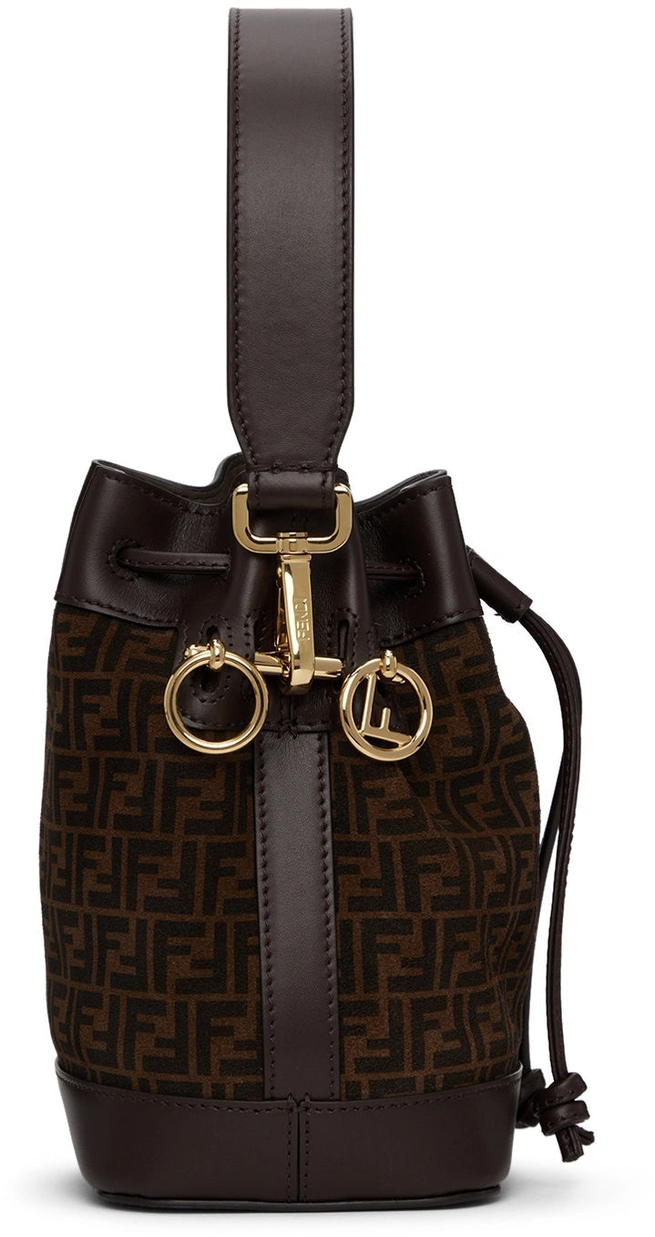 FENDI FF MINI SUEDE AND LEATHER MON TRÉSOR BUCKET BAG