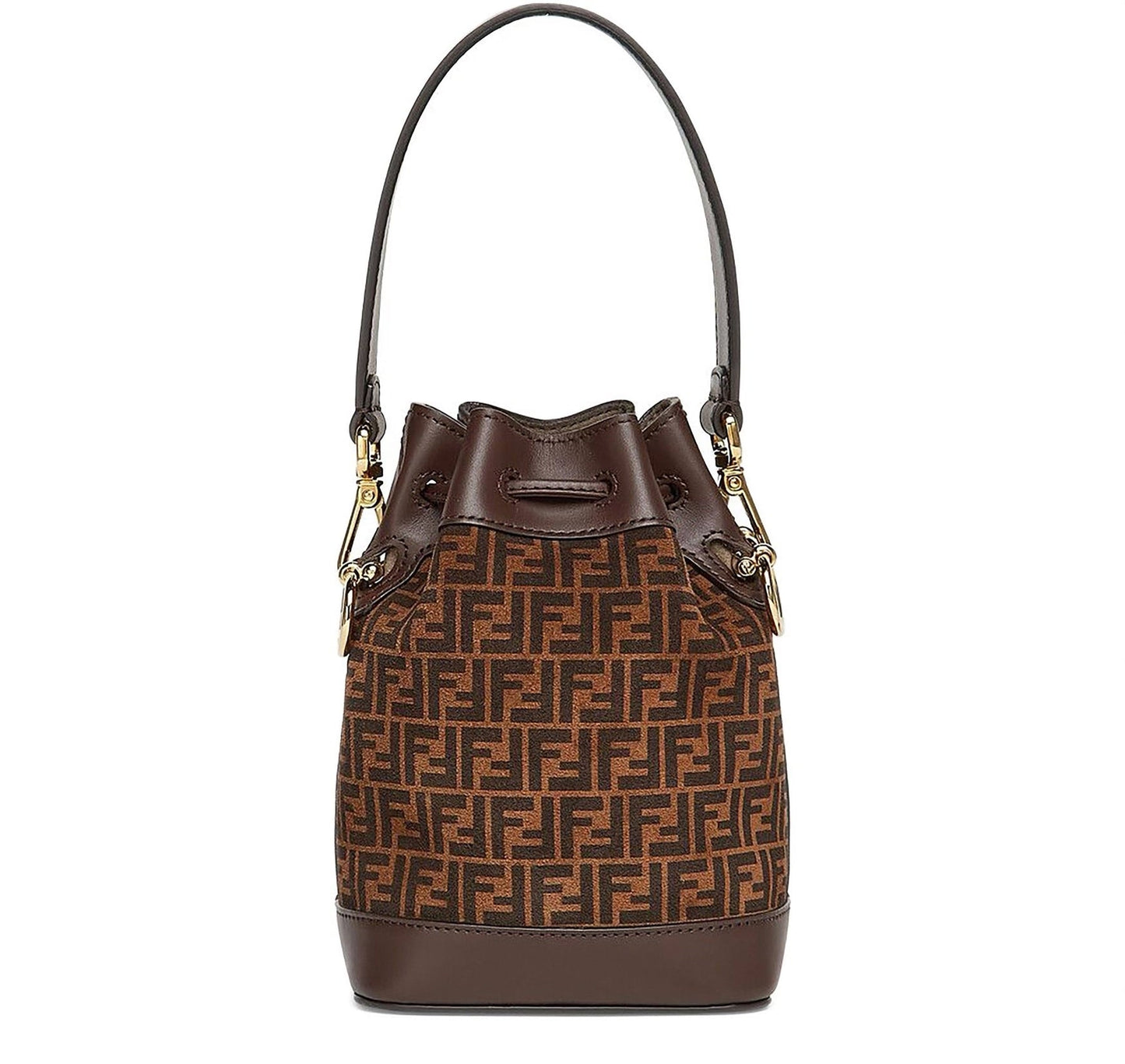 FENDI FF MINI SUEDE AND LEATHER MON TRÉSOR BUCKET BAG