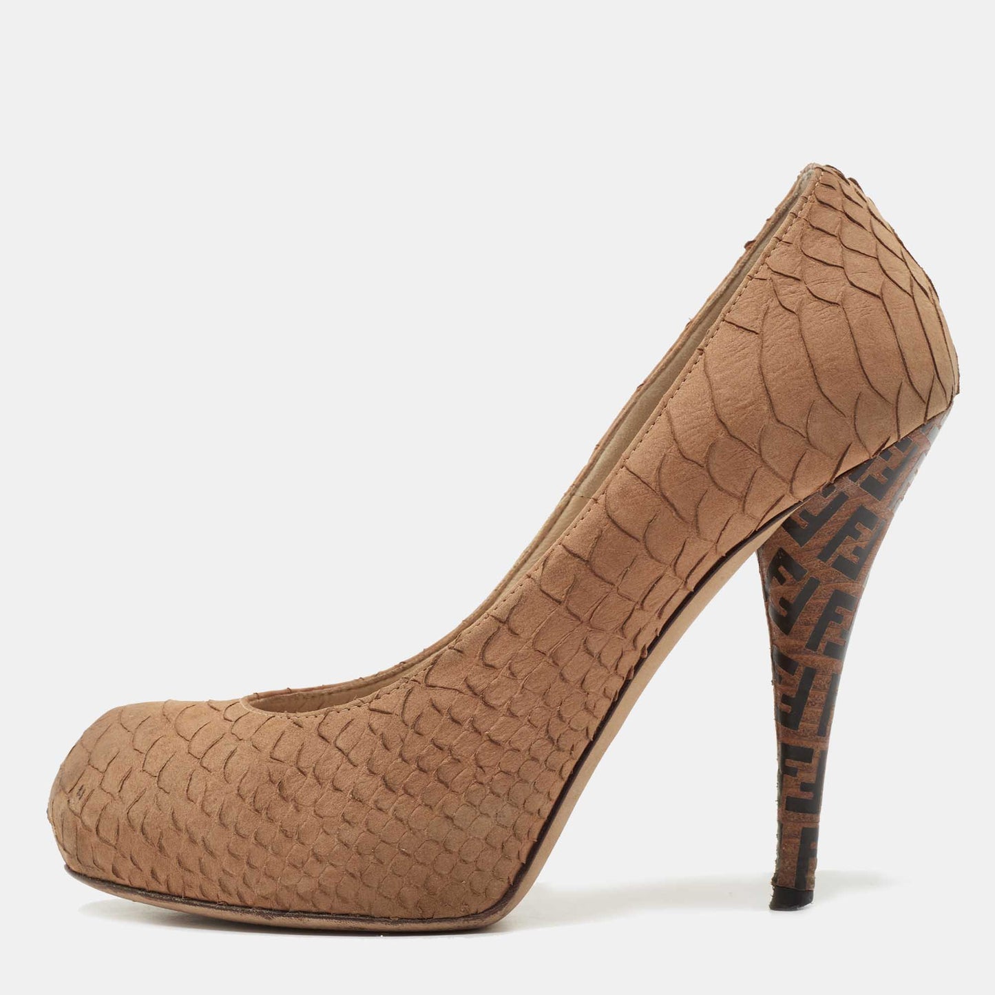 FENDI PYTHON EMBOSSED LEATHER FF LOGO HEEL PLATFORM PUMPS